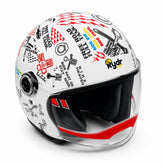 RYDR A Doodle White Graphic Half-Face Helmet for Men & Women