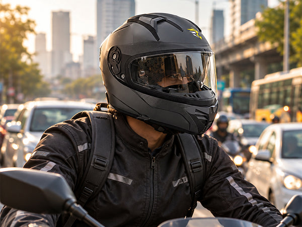The daily work ride through city traffic.