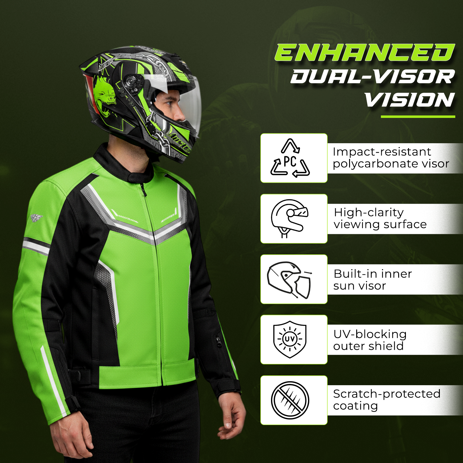 Rydr AC Dx - FLIP UP  Black / Green Graphics