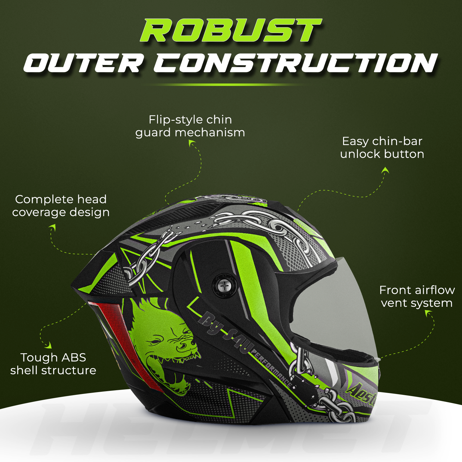 Rydr AC Dx - FLIP UP  Black / Green Graphics