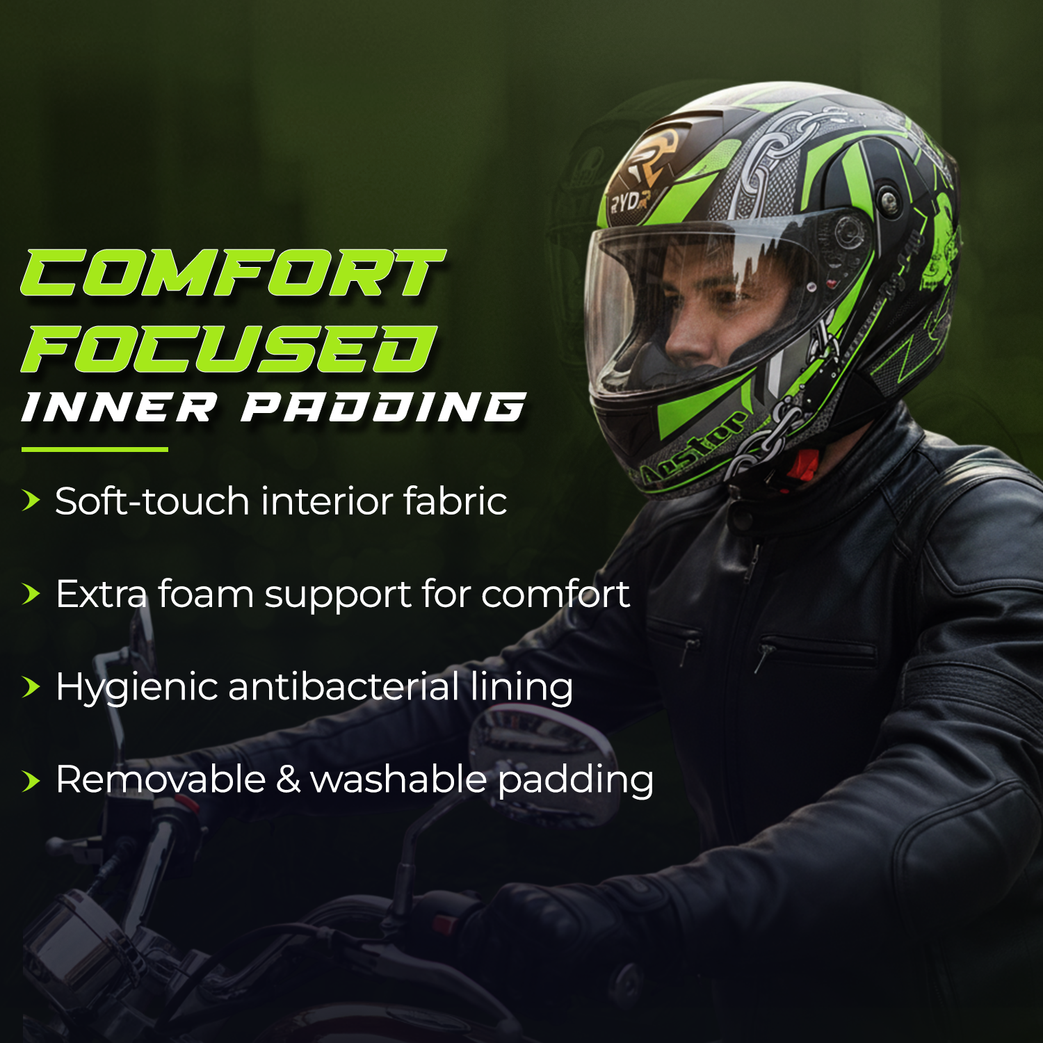 Rydr AC Dx - FLIP UP  Black / Green Graphics