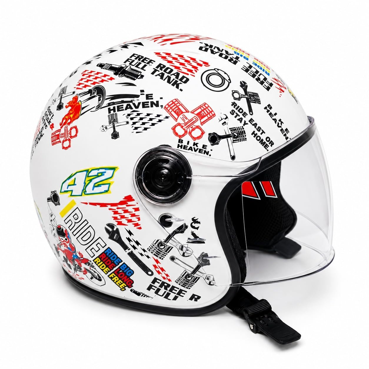 RYDR A Doodle White Graphic Half-Face Helmet for Men & Women