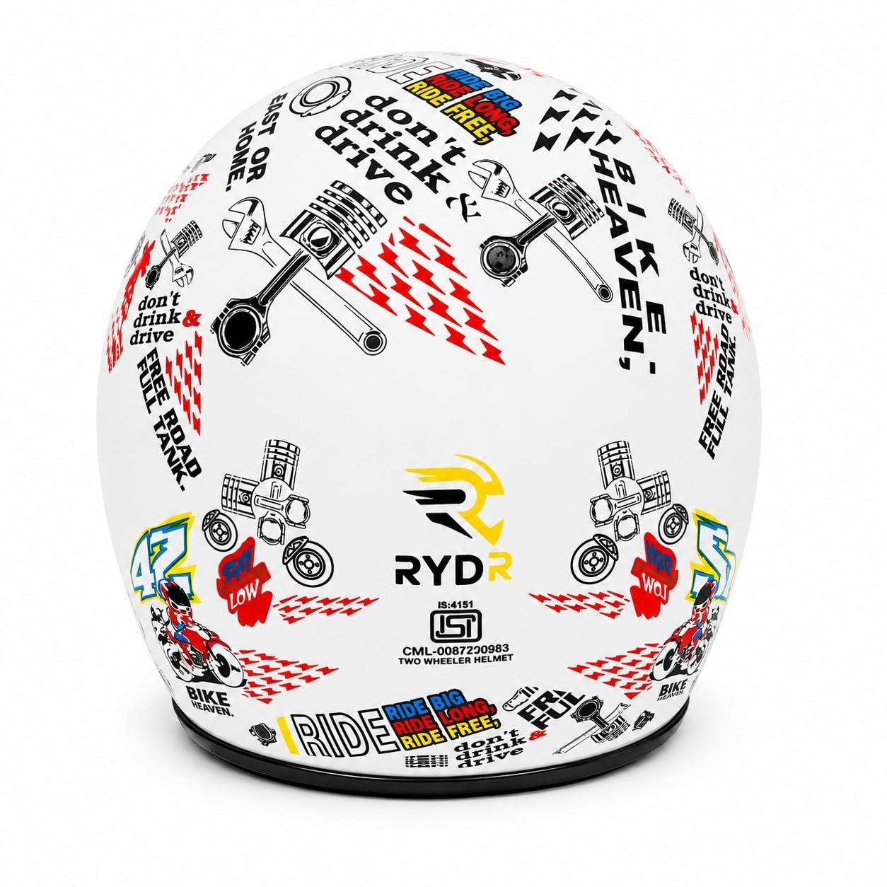 RYDR A Doodle White Graphic Half-Face Helmet for Men & Women